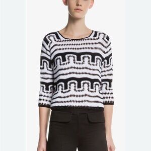 Chico's Black and White Squiggle Crochet Sweater